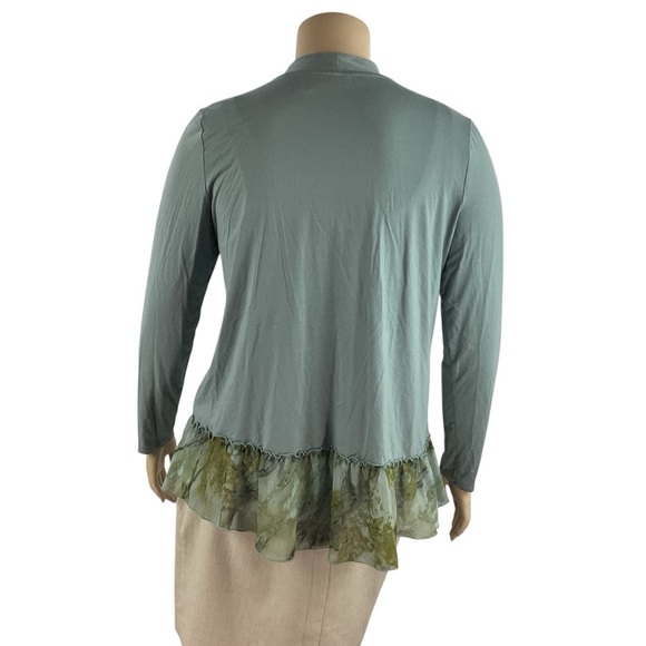 LOGO Lori Goldstein Rayon 230 Cardigan Blue Horizon L Ruffle Hem - Picture 5 of 7